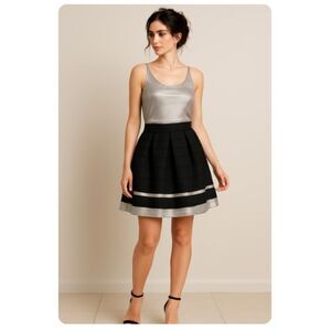 Ashley Stewart Black A-Line Mini Skirt Size 18 Silver Metallic Hem Flared NWOT